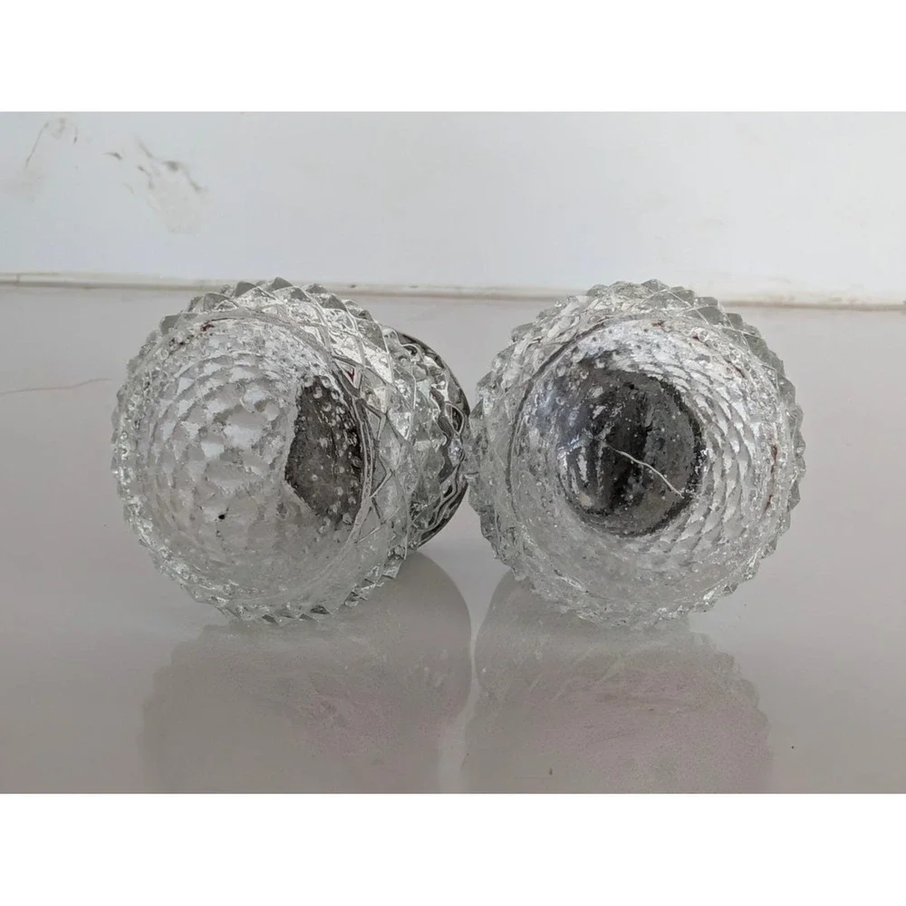 Vintage Miniature Glass Salt and Pepper Shakers Diamond Point Hobnail Set of 4